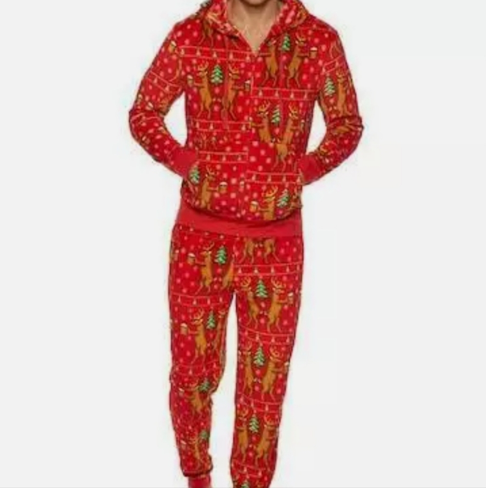 Mens Red Beer Deer Velour Christmas Holiday 2-Piece tracksuit Suit,medium